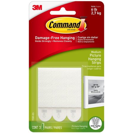 3M Command Mellan Tavelupphängning Vit 17201 3-par
