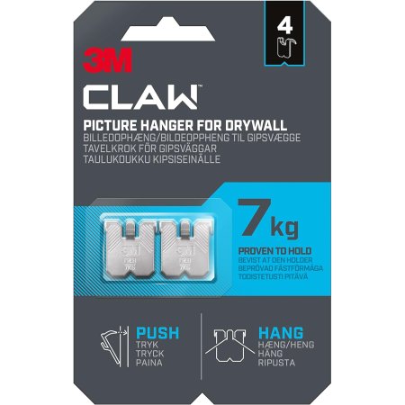 3M CLAW Tavelkrok Gipsvägg 7kg 4-pack
